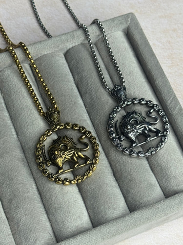 گردنبند استیل شیر و خورشید | نماد اصالت ایرانی | رنگ ثابت و با کیفیت