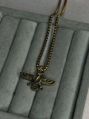 گردنبند استیل فروهر | نماد اصالت و خرد ایرانی | رنگ ثابت